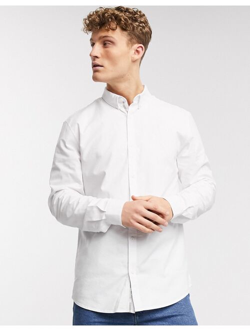 River Island long sleeve regular fit oxford shirt in white