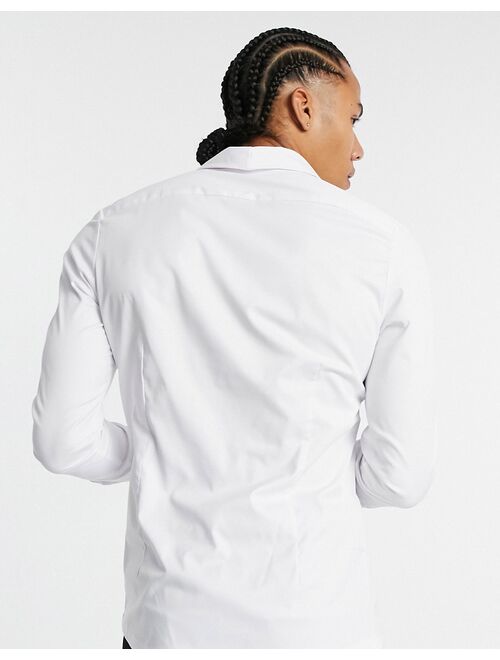 ASOS DESIGN Tall slim fit sateen shirt with shawl collar in white