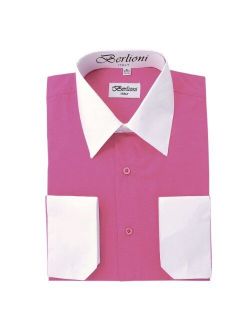 Italy Men's Two Toned Convertible Dress Shirts with French Cuffs