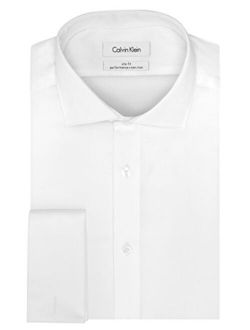 Mens Cotton Solid White Slim Fit Dress Shirt With French Cuff