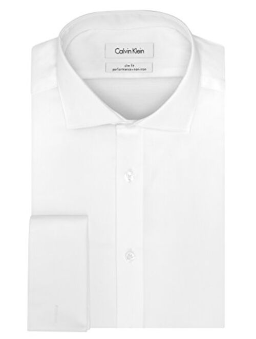Calvin Klein Mens Cotton Solid White Slim Fit Dress Shirt With French Cuff