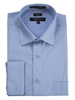 Marquis Men's Slim Fit Dress Shirt French Cuff Spread Collar Solid (Cufflinks Included)