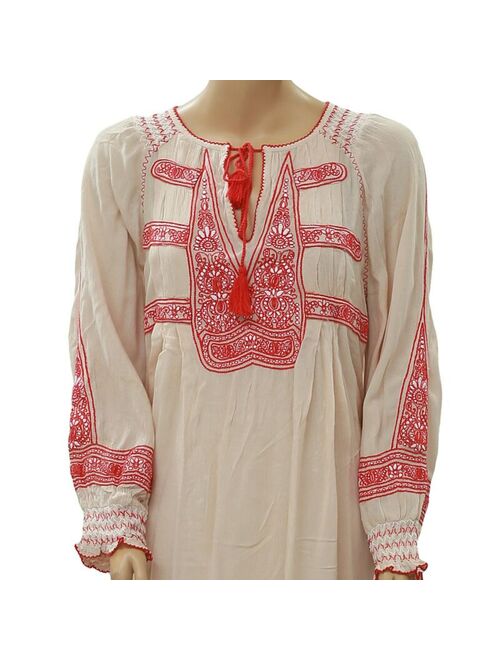 Free People Wind Willow Mini Dress Embroidered Cotton Flowy Beige S New 205192