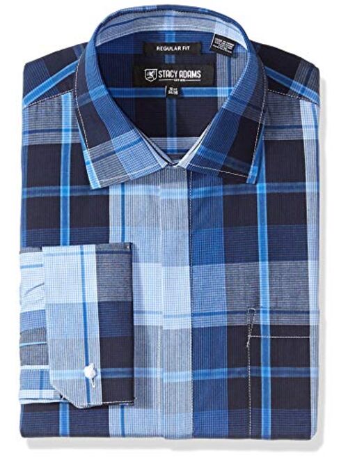 STACY ADAMS Men's Plaid Regular Fit Dress Shirt With French Cuff