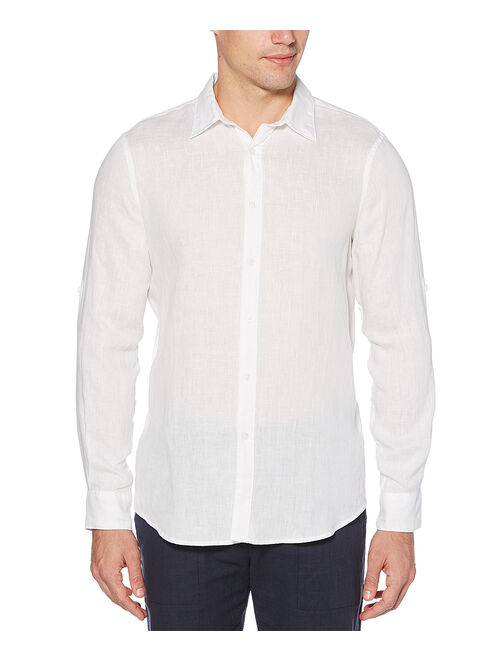 Perry Ellis | Bright White Roll-Sleeve Linen Button-Up - Men