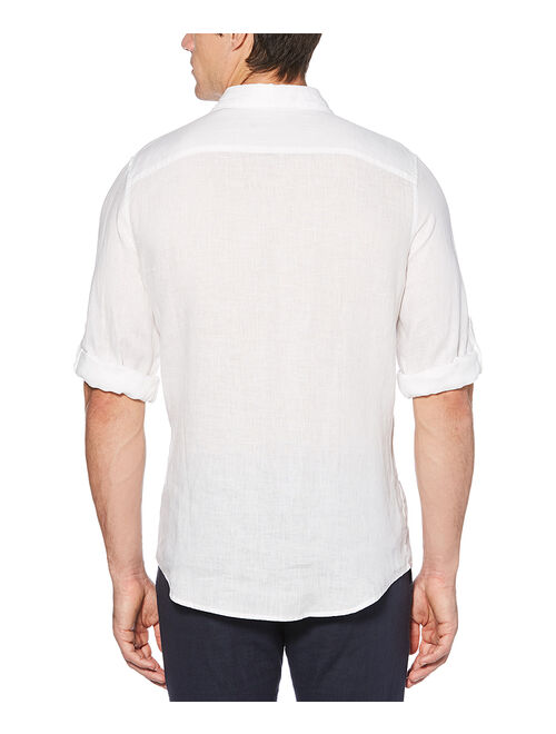 Perry Ellis | Bright White Roll-Sleeve Linen Button-Up - Men