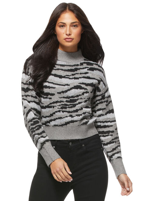 Sofia Jeans by Sofia Vergara Womens Tiger Stripe Mock Neck Sweater
