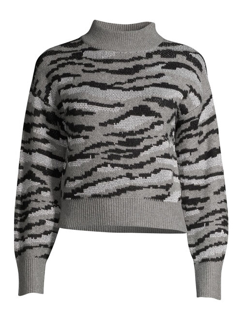 Sofia Jeans by Sofia Vergara Womens Tiger Stripe Mock Neck Sweater