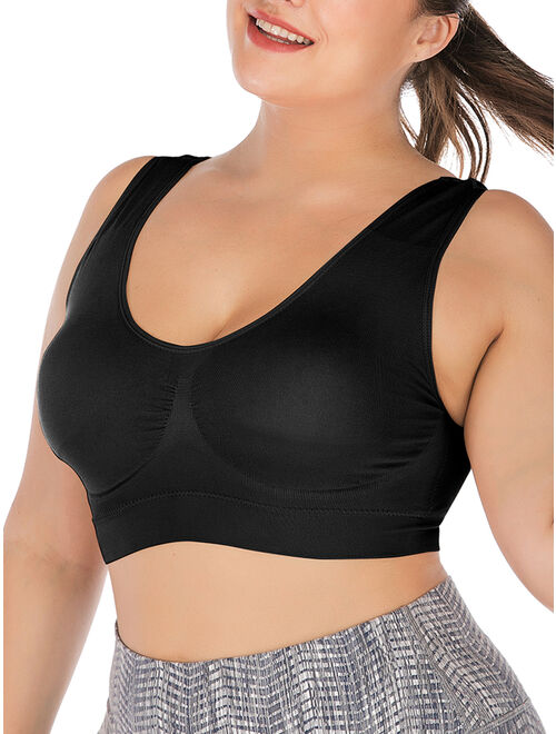SAYFUT Women's Plus Size Pure Comfort Seamless Wirefree Bra Racerback Sports Bras for Workout Gym Activewear