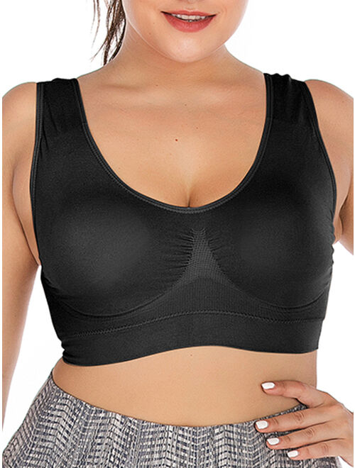SAYFUT Women's Plus Size Pure Comfort Seamless Wirefree Bra Racerback Sports Bras for Workout Gym Activewear