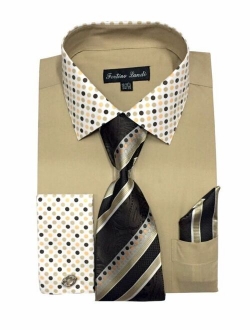 Men's Cotton Blend Dress Shirt with French Cuff, Tie, Hanky and Cufflinks MS630