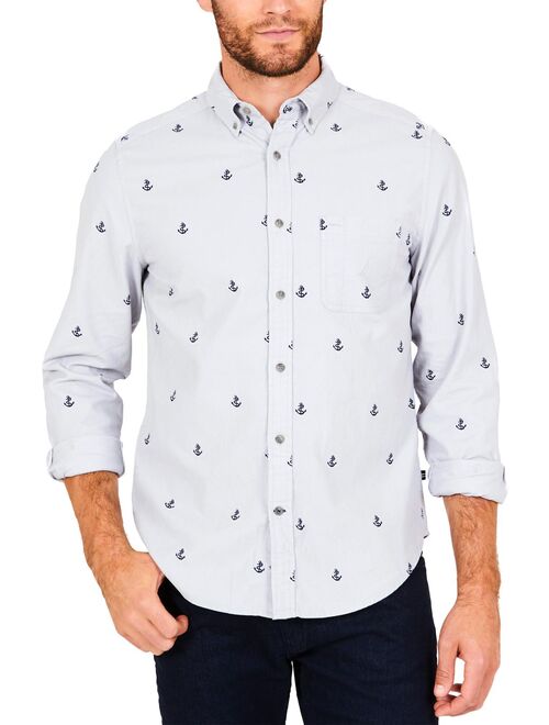 Nautica Mens Anchor Print Classic Fit Button-Down Shirt Gray XXL