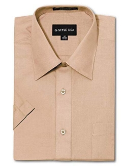 G-Style USA Men's Regular Fit Short Sleeve Solid Color Dress Shirts