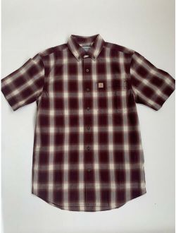 Mens Plaid Shirt Short Sleeve Relaxed Fit Size S Burgundy NWT