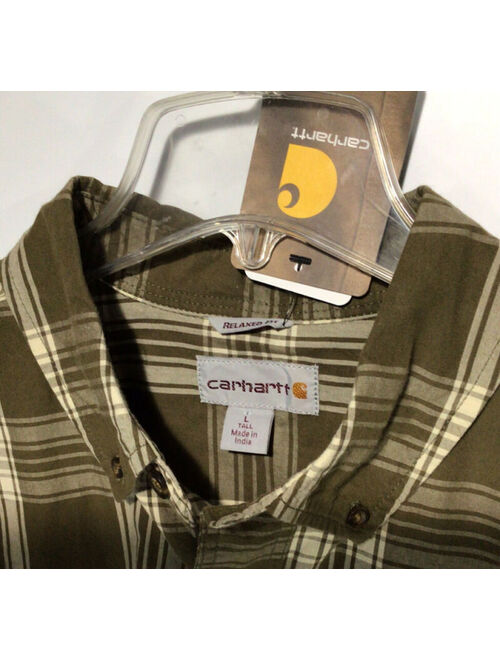 Carhartt Relaxed Fit Short Sleeve Button Down Shirt Green Plaid Size L Tall NWT