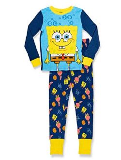 SpongeBob SquarePants Boys Long Sleeve Top and Long Pant Bottoms, 2 Piece Pajama Set,100% Cotton,Size 3T to 8