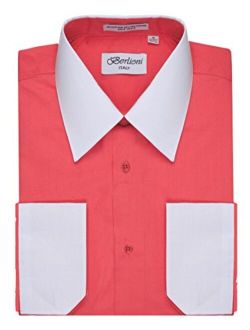 Men's Two Toned Dress Shirt with Convertible Faux French Cuffs - Many Colors