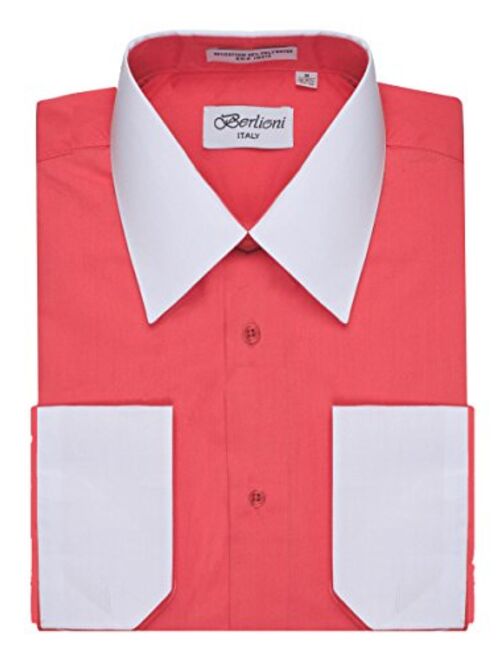 Berlioni Men's Two Toned Dress Shirt with Convertible Faux French Cuffs - Many Colors