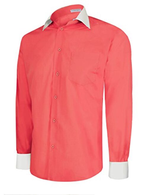 Berlioni Men's Two Toned Dress Shirt with Convertible Faux French Cuffs - Many Colors