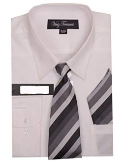 Viviz Forancci Men's Long Sleeve Pointed Collar Dress Shirt with Matching Tie and Handkie AC101