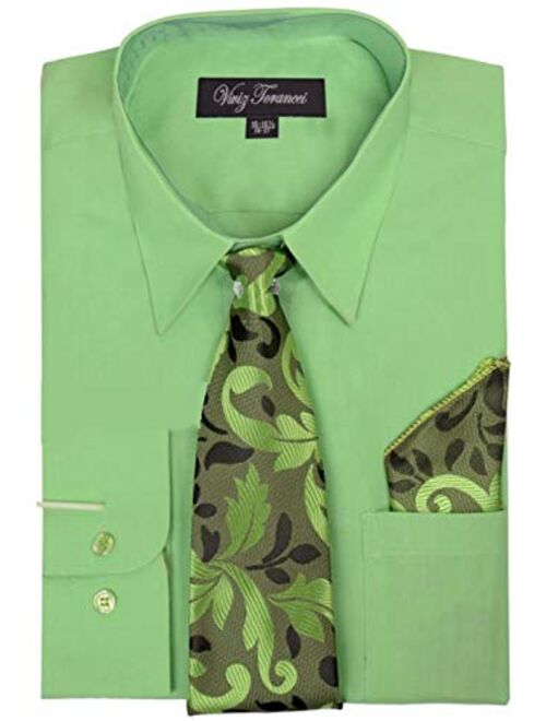 Viviz Forancci Men's Long Sleeve Pointed Collar Dress Shirt with Matching Tie and Handkie AC101