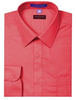 Guytalk Mens Solid Color Regular Fit Long Sleev Dress Shirts