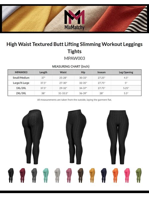 MixMatchy Women's High Waist Textured Butt Lifting Slimming Workout Leggings Tights