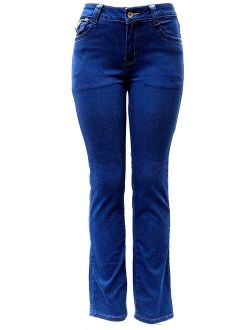 Jack David Women's Flop Pocket Straight Stretch Denim Jeans Pants NAVY