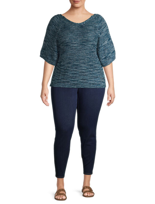 Terra & Sky Women's Plus Size Spacedye Quarter Sleeve Sweater