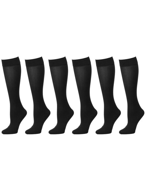 6-Pack Black Women Trouser Socks with Comfort Band Stretchy Spandex Opaque Knee High