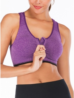 DODOING Women's Front Zipper Closure Sports Bra High Impact Support Racerback Workout Yoga Sports Bras