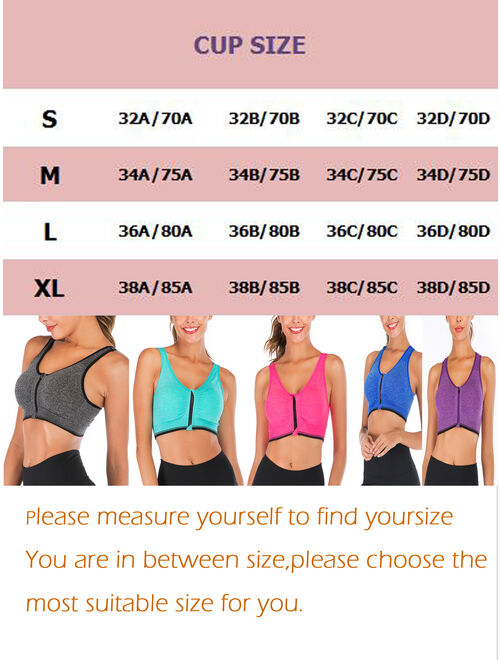 DODOING Women's Front Zipper Closure Sports Bra High Impact Support Racerback Workout Yoga Sports Bras