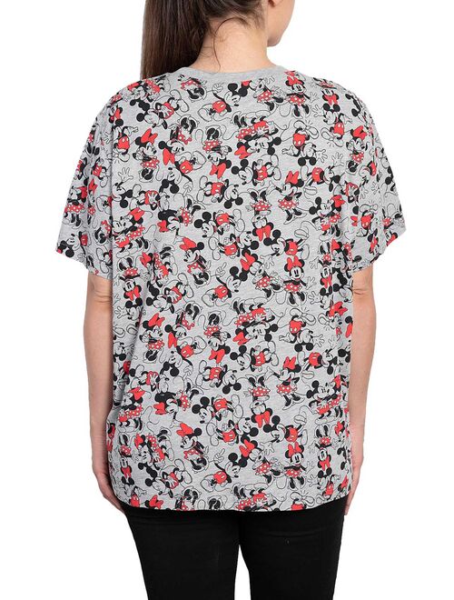 Disney Womens Plus Size Mickey and Minnie Mouse All-Over Print T-Shirt Gray