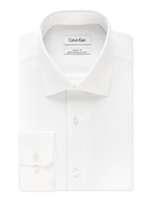 Calvin Klein Men's Classic-Fit Non-Iron Performance Herringbone Long Sleeve Spread Collar Dress Shirt