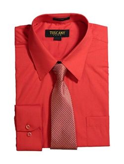 Men's Solid Long Sleeve Button Down Dress Shirt Tie Combo Set