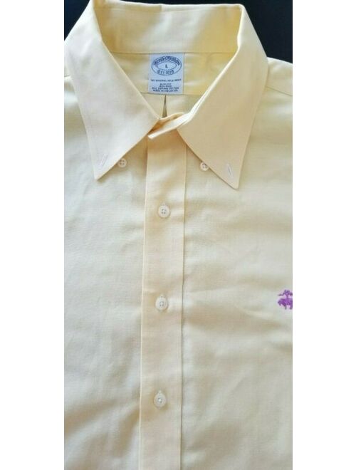 BROOKS BROTHERS Men Slim Fit Cotton Long Sleeve Polo Dress Shirt - Large Yellow