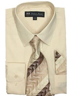 Fortino Landi Men's Long Sleeve Dress Shirt, with Tie and Hanky - Many Colors
