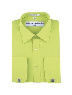 Men's Dress Shirts Convertible Long Sleeve Botton Down Collar Regular Size Fit Cufflinks Solid Colors