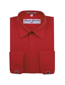 Men's Dress Shirts Convertible Long Sleeve Botton Down Collar Regular Size Fit Cufflinks Solid Colors