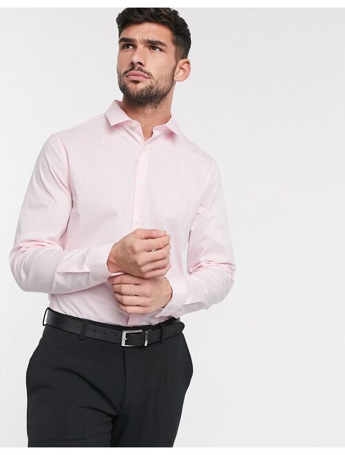ASOS DESIGN stretch slim fit long sleeve work shirt in pink