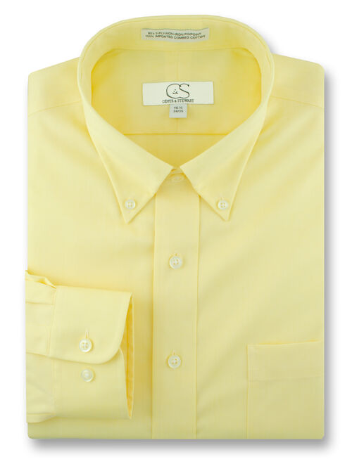 Cooper & Stewart Men's Classic Fit Non-Iron Pinpoint Button-Down Collar Dress Shirt | Yellow 18 X 34/35