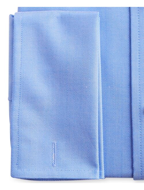 Tasso Elba Men's Classic/Regular-Fit Non-Iron Supima Cotton Small Herringbone Dress Shirt With French Cuff, Created for Macy's