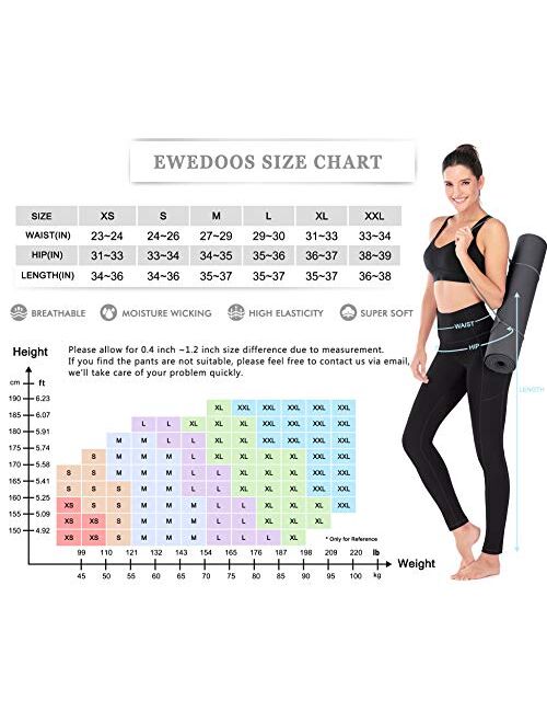 Ewedoos Women's Yoga Pants with Pockets - Leggings with Pockets, High Waist Tummy Control Non See-Through Workout Pants