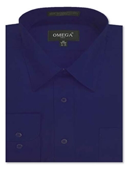 OmegaTux Mens Regular fit Solid Dress Shirts w/Convertible Cuffs