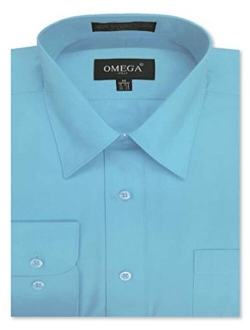 OmegaTux Mens Regular fit Solid Dress Shirts w/Convertible Cuffs