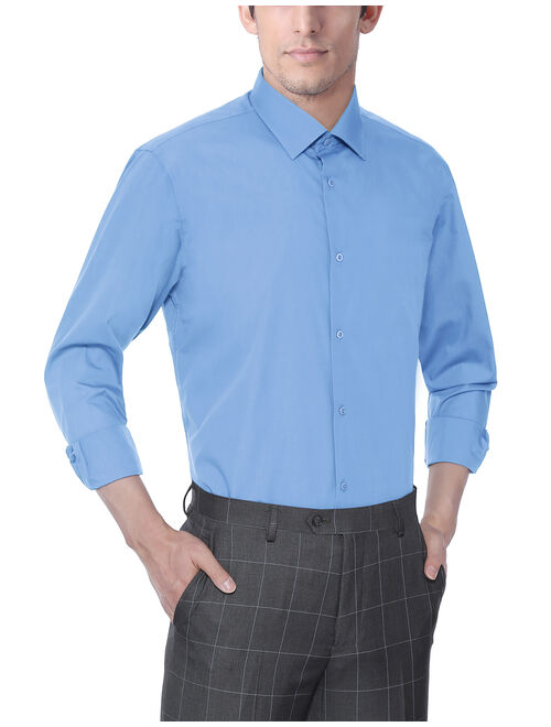 Verno Men's Dress Shirts Regular Fit Long Sleeve Solid Business Casual Dress Shirt for Men
