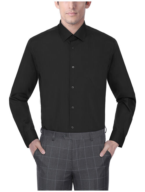 Big Men's Big and Tall Shirts Regular Fit Long Sleeve Solid Business Casual Dress Shirts for Men