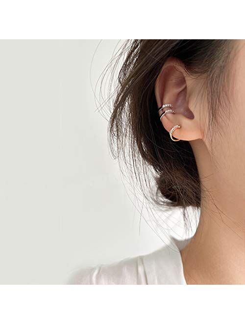 SLUYNZ Sterling Silver CZ Ear Cuff Clip On Earrings for Women No Piercing Cartilage Earrings