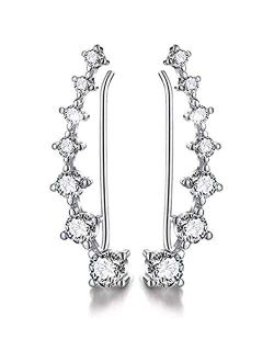 7 Crystals Ear Cuffs Hoop Climber S925 Sterling Silver Earrings for Women Girls Favors