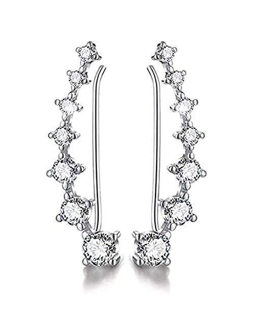 Crystals Ear Cuffs Hoop Climber S925 Sterling Silver Four-jaw Seven Stars Earrings Hypoallergenic Earring